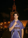DAXUEN Purple short-sleeved graphic T-shirt with unique design — model photo