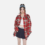DAXUEN red oversized check flannel shirt