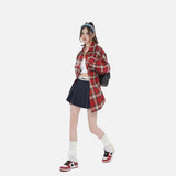 DAXUEN red oversized check flannel shirt