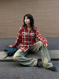DAXUEN red and black plaid flannel shirt — model photo