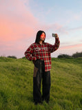 DAXUEN red and black plaid flannel shirt — model photo