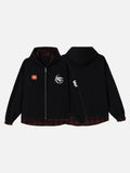 DAXUEN black oversized hooded jacket with red star patch