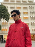 DAXUEN Relaxed-fit jacket with Chinese frog buttons and embroidery — model photo