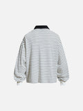 DAXUEN striped oversized polo shirt with bold script and denim appliqué