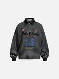 DAXUEN striped oversized polo shirt with bold script and denim appliqué