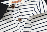 DAXUEN striped oversized polo shirt with bold script and denim appliqué