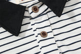 DAXUEN striped oversized polo shirt with bold script and denim appliqué