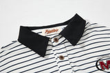 DAXUEN striped oversized polo shirt with bold script and denim appliqué