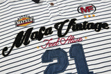DAXUEN striped oversized polo shirt with bold script and denim appliqué