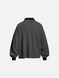 DAXUEN striped oversized polo shirt with bold script and denim appliqué