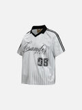 DAXUEN Short-sleeved polo shirt with vertical stripes and graphic text