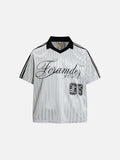 DAXUEN Short-sleeved polo shirt with vertical stripes and graphic text