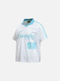 DAXUEN Short-sleeved polo shirt with vertical stripes and graphic text