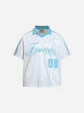 DAXUEN Short-sleeved polo shirt with vertical stripes and graphic text