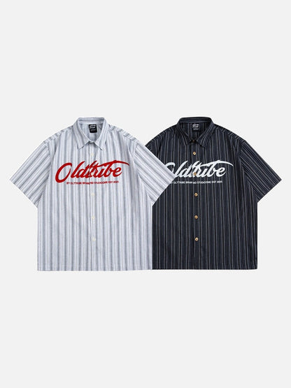 DAXUEN light grey and blue vertical striped button-up shirt