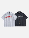DAXUEN light grey and blue vertical striped button-up shirt