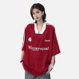 DAXUEN black oversized bold-serif wordmark v-neck t-shirt