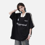 DAXUEN black oversized bold-serif wordmark v-neck t-shirt