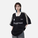 DAXUEN black oversized bold-serif wordmark v-neck t-shirt