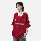 DAXUEN black oversized bold-serif wordmark v-neck t-shirt