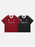 DAXUEN black oversized bold-serif wordmark v-neck t-shirt