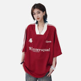Bold Serif Wordmark Contrast V-Neck T-Shirt