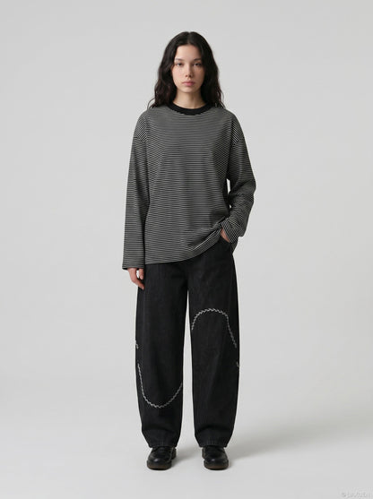 DAXUEN Bold stripe long sleeve t-shirt — model photo