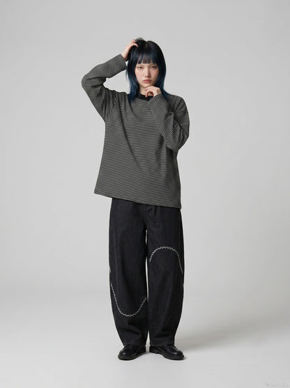 DAXUEN Bold stripe long sleeve t-shirt — model photo