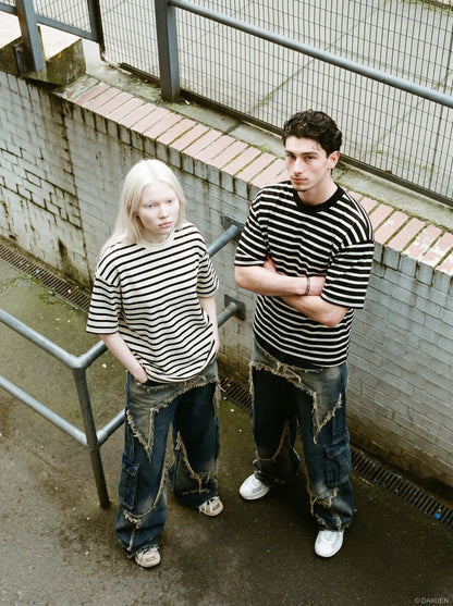 DAXUEN Bold stripe relaxed-fit T-shirt — model photo