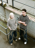 DAXUEN Bold stripe relaxed-fit T-shirt — model photo
