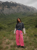 DAXUEN pink and grey striped wide-leg sweatpants — model photo
