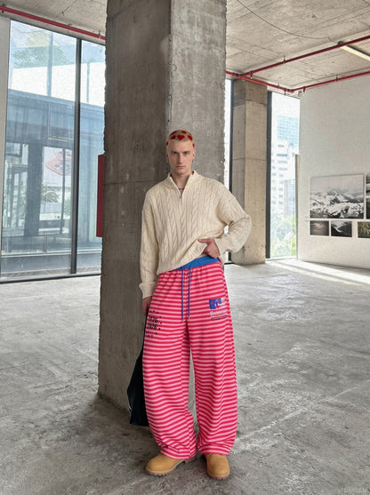DAXUEN pink and grey striped wide-leg sweatpants — model photo