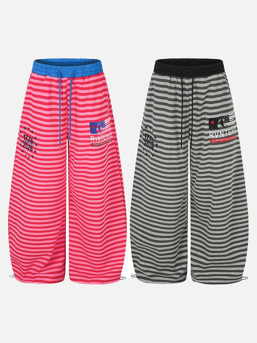 DAXUEN pink and grey striped wide-leg sweatpants