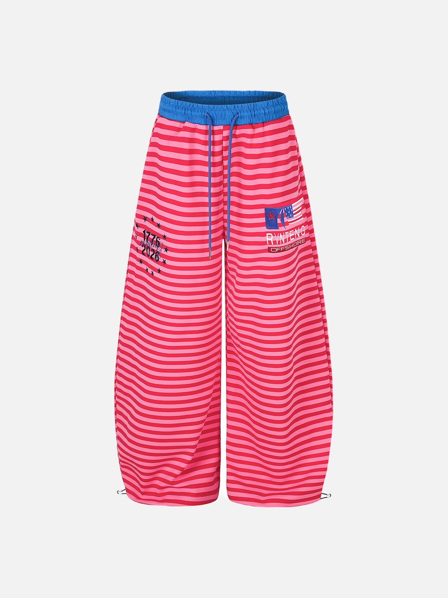 DAXUEN pink and grey striped wide-leg sweatpants