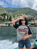 DAXUEN Bold striped graphic short-sleeve T-shirt — model photo