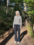 DAXUEN grey and black striped knit top with embroidery — model photo