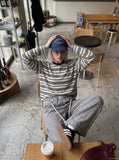DAXUEN grey and black striped knit top with embroidery — model photo