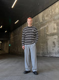 DAXUEN grey and black striped knit top with embroidery — model photo