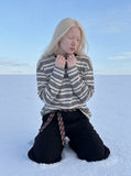 DAXUEN grey and black striped knit top with embroidery — model photo