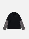 DAXUEN Oversized long sleeve polo shirt with striped sleeves — model photo