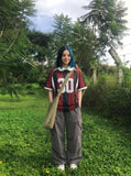 DAXUEN Oversized short-sleeved t-shirt with stripes and embroidery — model photo