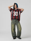 DAXUEN Oversized short-sleeved t-shirt with stripes and embroidery — model photo