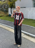 DAXUEN Oversized short-sleeved t-shirt with stripes and embroidery — model photo