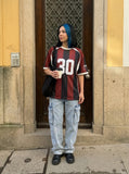 DAXUEN Oversized short-sleeved t-shirt with stripes and embroidery — model photo