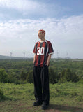 DAXUEN Oversized short-sleeved t-shirt with stripes and embroidery — model photo