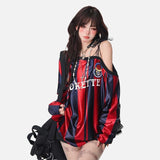 DAXUEN striped oversized long-sleeve top with 'LOKETTE' text
