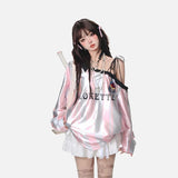 DAXUEN striped oversized long-sleeve top with 'LOKETTE' text