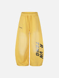 DAXUEN yellow and dark blue studded graphic wide-leg pants