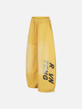 DAXUEN yellow and dark blue studded graphic wide-leg pants