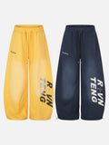 DAXUEN yellow and dark blue studded graphic wide-leg pants
